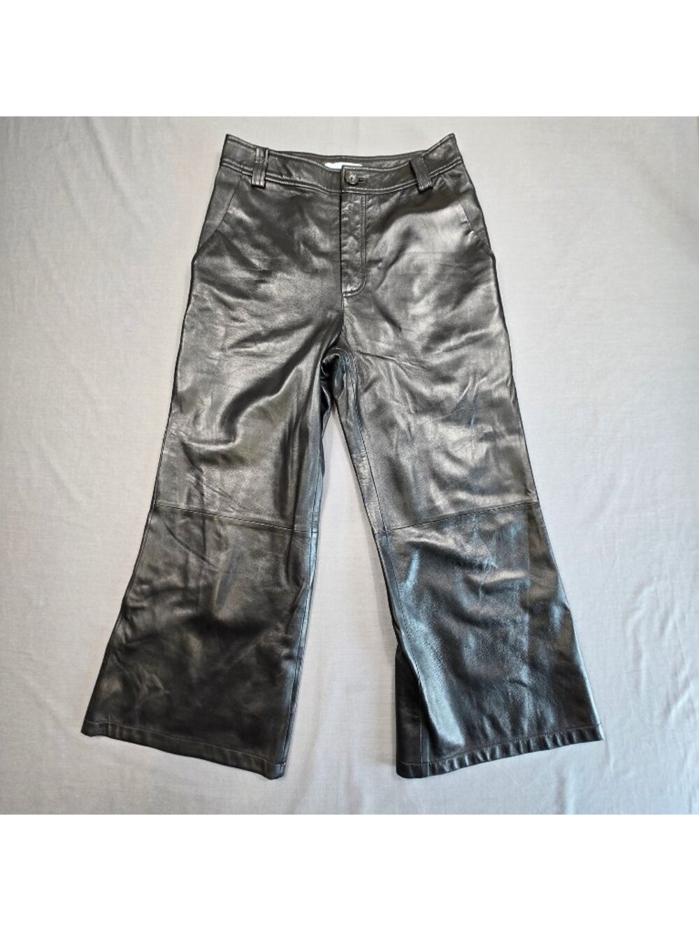 Antonio Melani Wide Leg Genuine Leather Black Cropped Pants Size 4 28 Inch